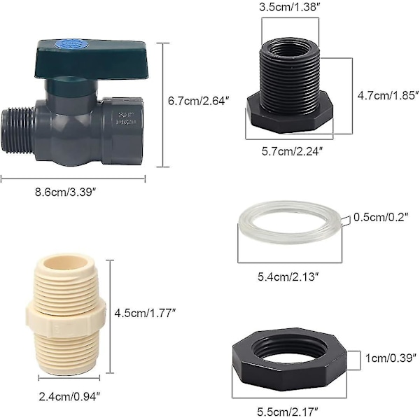 Stik til PVC-vandtanke 3/4 tommer PVC-regn tøndehane med skotfitting og slange adapter