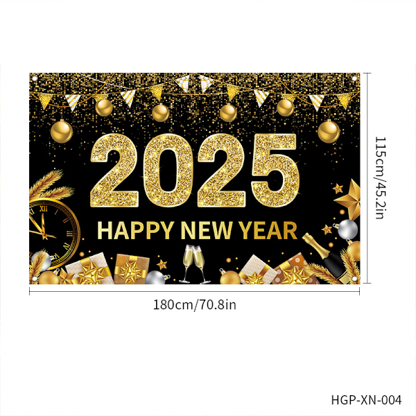 Sort Happy New Year 2025 Banner Baggrund, Ferie Skilt Poster Baggrund Dekoration, til nem transport og opbevaring