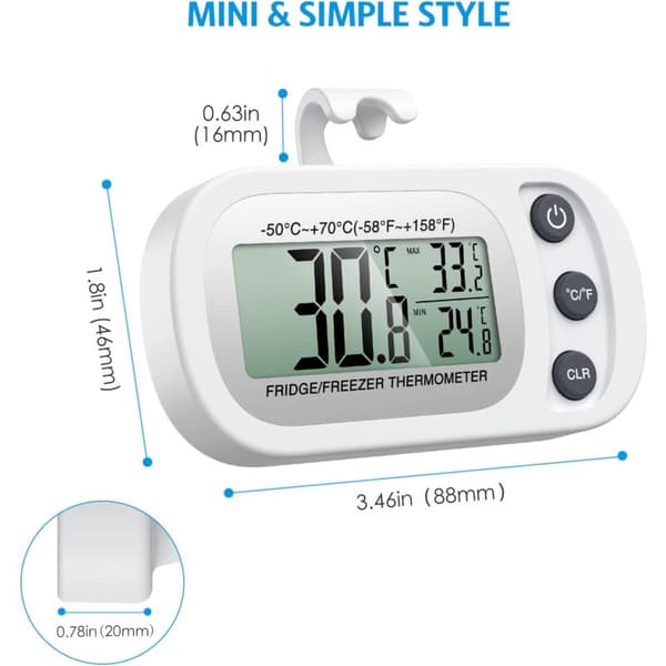 Køleskabstermometer, digitalt frysetermometer med krog, letlæseligt LCD-display