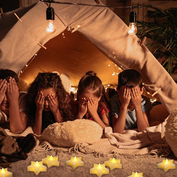 12 stk. LED-stjernelys med fem spidser til jul (varm hvid)