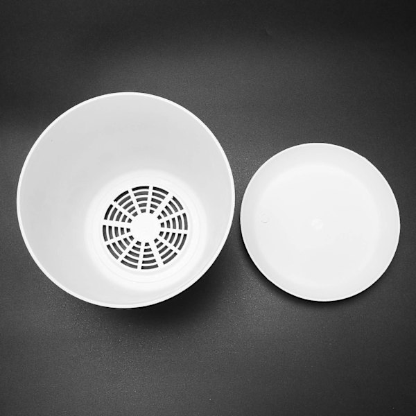 6x Plastik Blomsterpotte Plantekasse Med Underskal Bakke Rund Glans Hjem Have Dekoration, Hvid Øvre Cal