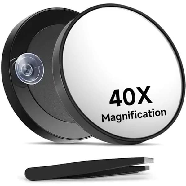 40X forstørrelsesspejl med sugekop og pincet til makeup og pleje, sort Black