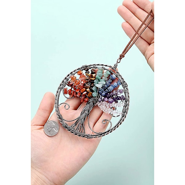 7 Chakra Reiki Healing Crystal Tree Of Life Hanging Ornament Wire Quartz Gemstone Wall