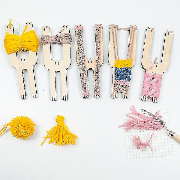 5 i 1 Trä Pom Pom Bollen Tofs Maker Tofs Väv Fluff Bollen Weaver Ull Stickning Garn Virka Stickning Hantverk Verktyg