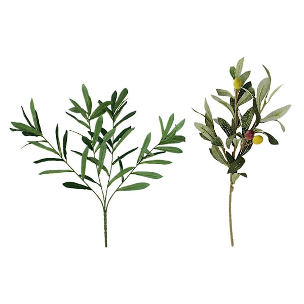 2 st Dekoration Hem Gård Greenery Stjälkar Oliv Grenar Vasar Falska Olivblad Lockiga Pilgrenar