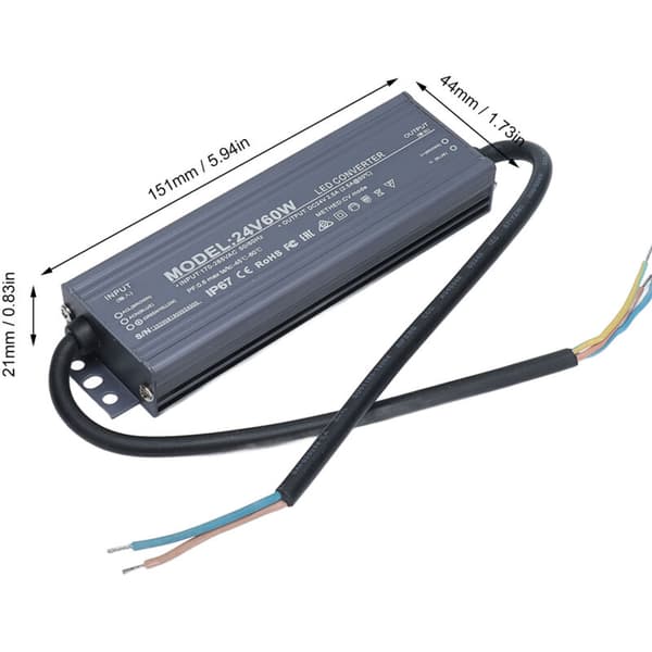 LED Strømforsyning Lysdriver Transformator IP67 Vanntett Konstant Spenning 60W AC170-265V24V 2.5A