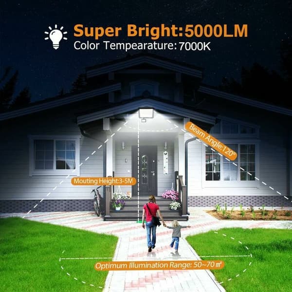 50W Utendørs LED Flomlys med Bevegelsessensor - IP66 Vanntett 5000LM