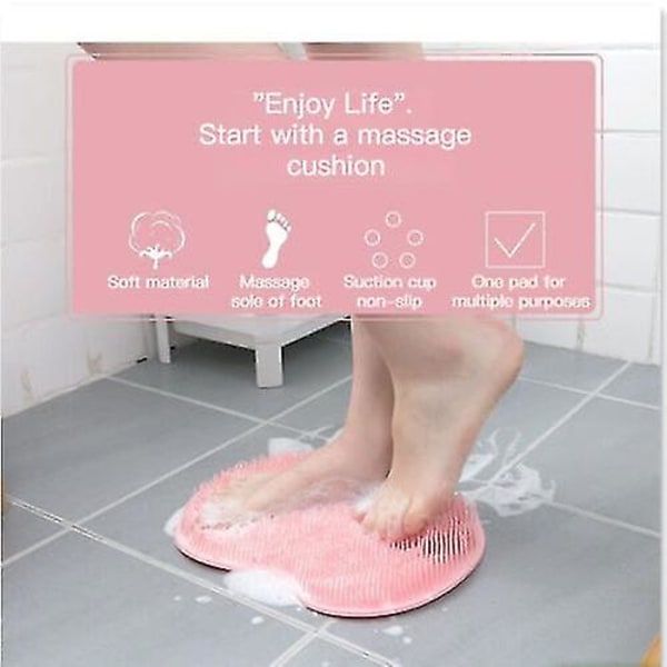 Duschfotskrubb i silikon Ryggborste Massager Rent badrum Halkfritt bad, ryggskrubb pink