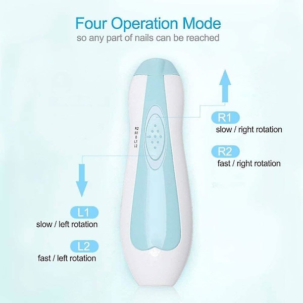 Sähköinen vauvan kynsiviila, kynsileikkuri vauvalle valolla, 10 vaihtopalaa ja 4 nopeuden säätöä