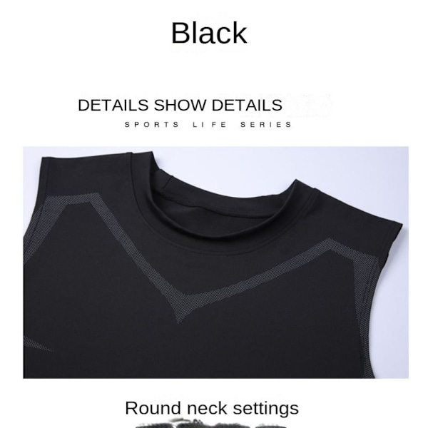 Ærmeløs elastisk vest til mænd, hurtigtørrende, tætsiddende sportsveste, sort black XL