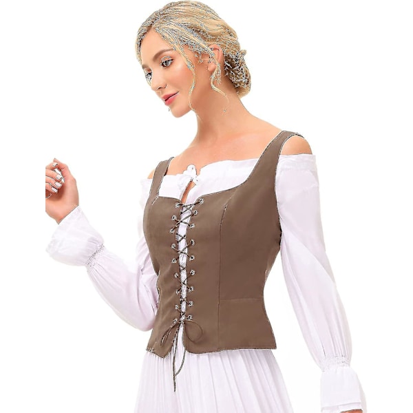 Piratrenaissanceveste til kvinder Cosplay Kostume Bonde Livstykke Kaffe Coffee Large
