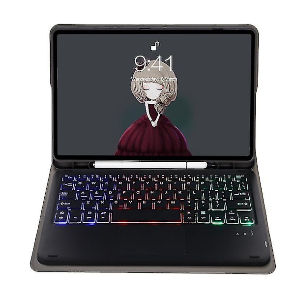 Samsung Galaxy Tab S6 Lite A610b-as Läder Tablet Fodral med Fårskinnsstruktur och Bakgrundsbelyst Bluetooth Tangentbord