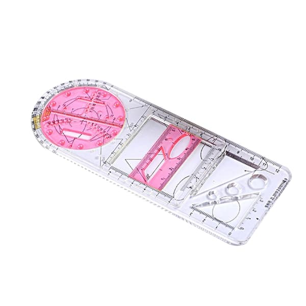 Multifunctional Geometric Ruler Geometric Drawing Template Measuring Tool for School Supplies Transparent Red Transparent Red