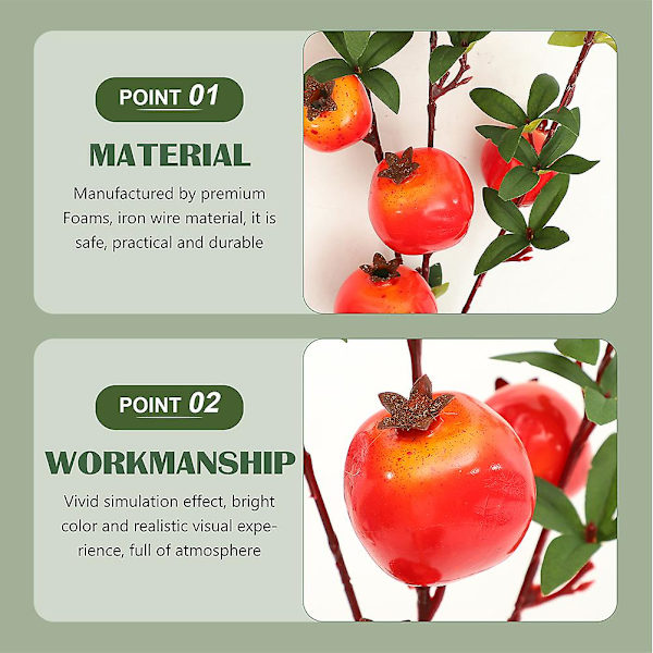 2 stk. Simulerede Granatæblegrene Skum Granatæble Stilke Scene Layout Rekvisitter