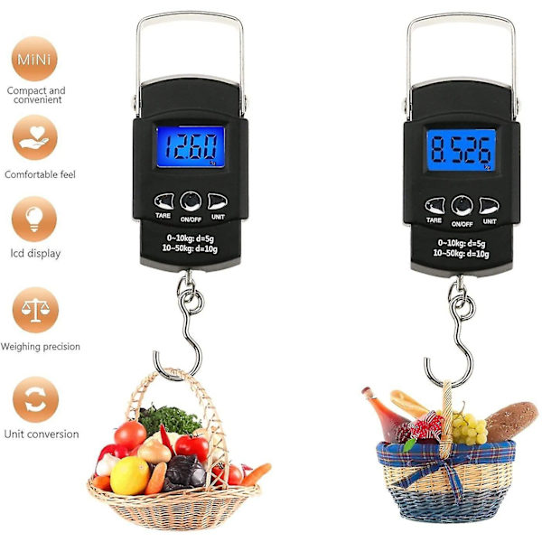 Matkalaukkujen vaaka Kannettava matkakalastusvaaka 50 kg Taustavalaistu LCD-näyttö