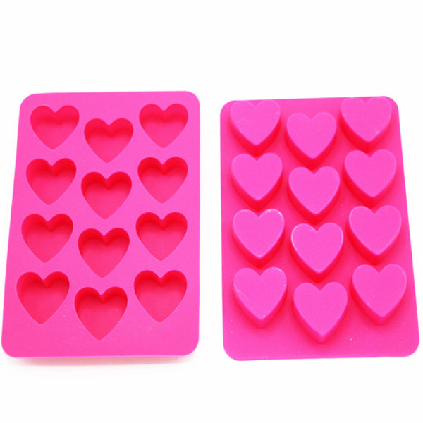 Silikoneform til isterninger, hjerteformede isterningeforme, pink