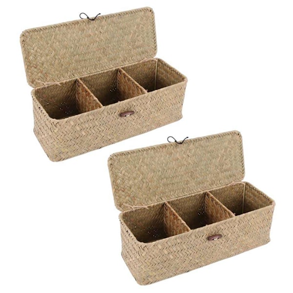2x Toalettpapirkurv - 3 Rutete Rattan Toalett Bad Oppbevaringskurv - Smykker Kosmetikk S