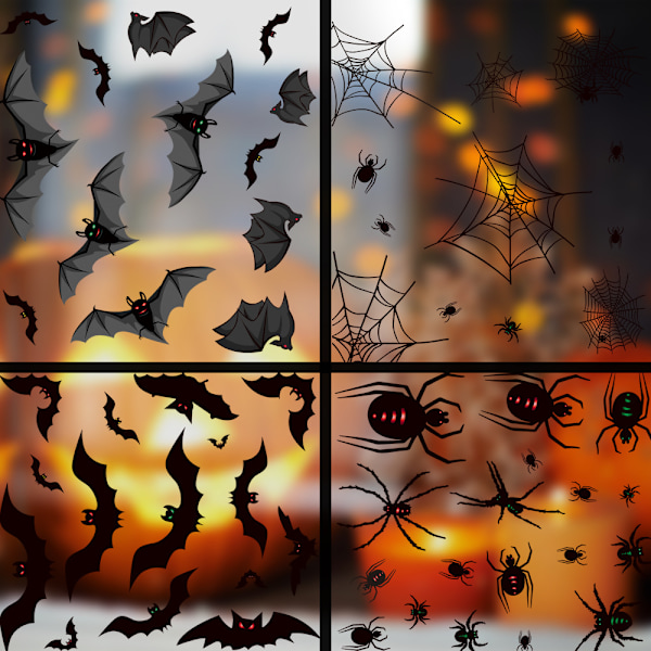 Halloween Fönsterklistermärken Statiska Fönsterklistermärken med PVC-Fladdermöss Spindelnät Fönsterdekaler för Halloweenfest Dekorationer