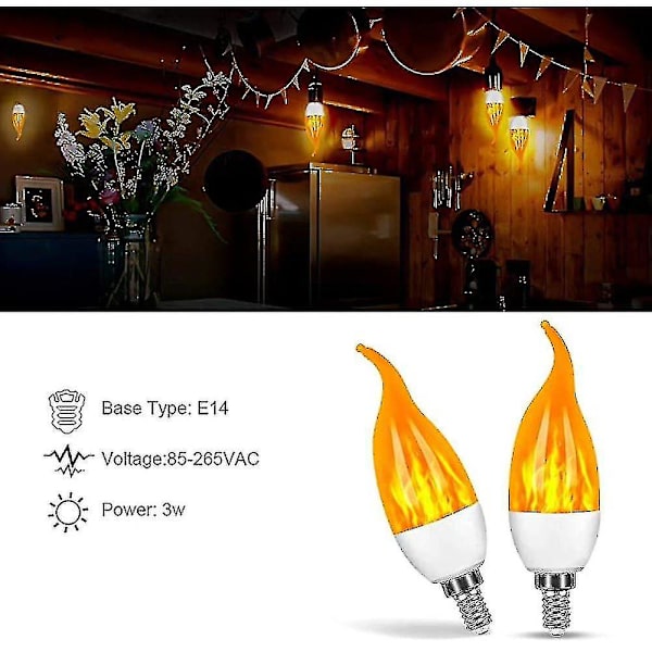 Axh Flamme Lyspære Led 2w E14 Flammeeffekt Pærer Dæmpbare Stearinlys Pærer Til Hjem Havefest Halloween Juledekoration