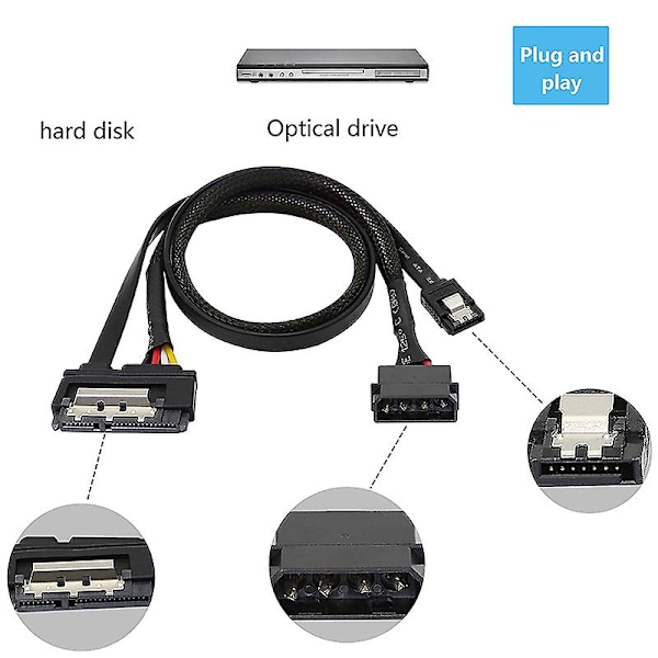 2 stk. Sata 6g datakabel, Sata strømkabel 2-i-1 forlængerledning, lp4 Ide til Sata 15p hun med seriel A
