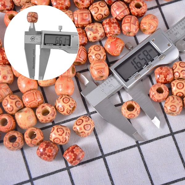 100 st runda träpärlor 16x17mm + hårflätningsverktyg för smyckestillverkning Macrame-projekt