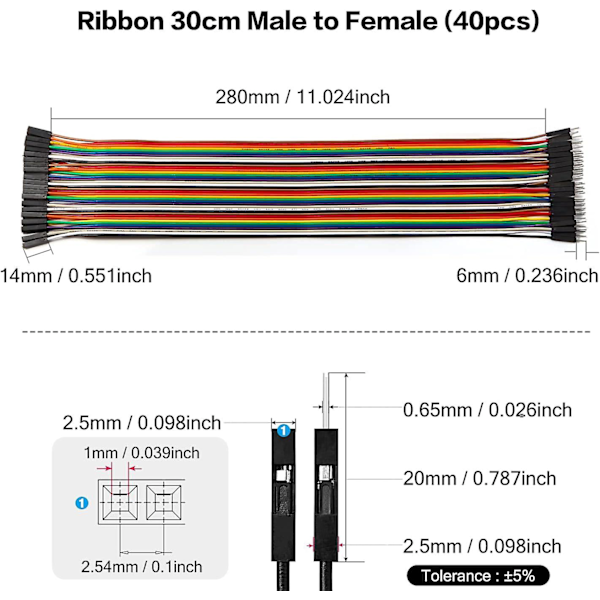 40 stk. 30 cm lange han til hun header jumper ledning Dupont kabel linje konnektor 40 pin bånd loddefri flerfarvet