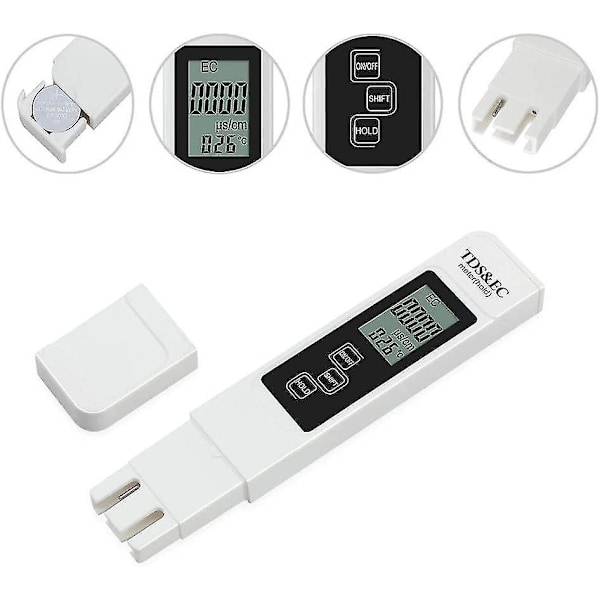 Multifunktionell digital 3-i-1 TDS-mätare Ec och temperatur med stor digital LCD-skärm Vattenkvalitetsmonitor för dricksvatten, Hydrop