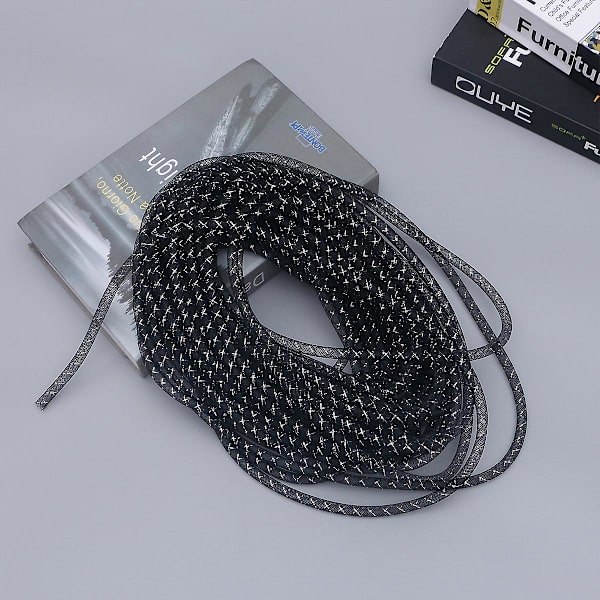 1 pakke 25m polyester elastisk flettet tråd rør ledninger garn rør mesh bånd vævet reb FIY håndlavet hovedbeklædning armbånd håndværk fremstilling (sort)