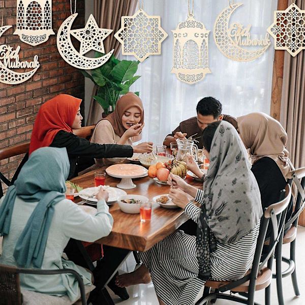 9 stk. Treanheng Ornament Ramadan Hul Dekorasjon Måne Stjerne Vindlys Form Anheng Ornament