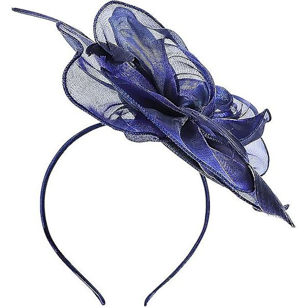 Sulkahöyhenkoriste naisille ja tytöille Kukka Organza Derby Hat Ascot Hatut Elegantti Cocktail Tea Party Hat Headwear Clip & Hiustanauha (tummansininen)