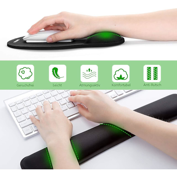 Hiirimatto, ergonominen rannetukisetti, rannetuki näppäimistölle ja hiirelle muistivaahdolla, liukumaton