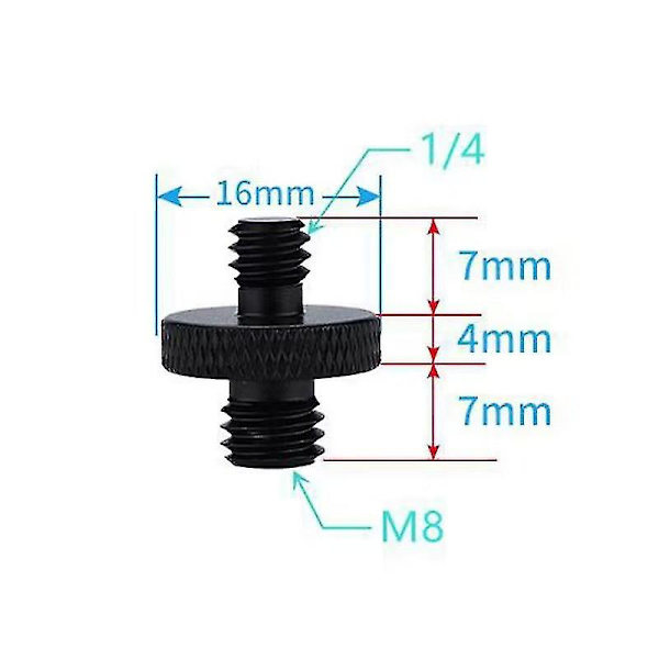 1/4 Han til M8 Gevind Kamera Skrue Adapter Konverter til Kamera Bur Rig/Stativ/Monopod/Kuglehoved/Lys Stativ/Skulder Rig (4 stk., Sort) -t