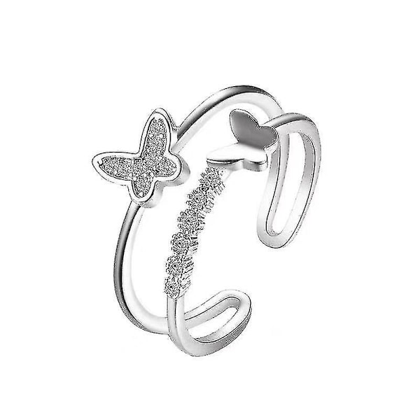 Fjäril Ring Dubbel Fjäril Ring Justerbar Kristall Fjäril Knuckle Ring Wanke