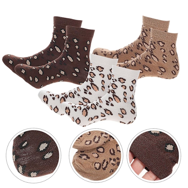 3 par höst vinter varma strumpor leopard mid-tube strumpor tjocka strumpor för flickor kvinnor (som visas, 1 par vardera)