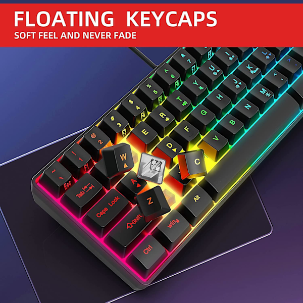 Kablet Gaming Tastatur Baggrundsbelyst Ultra Kompakt Mini Tastatur Vandtæt 61 Nøgle Mini Tastatur Til Pc/mac