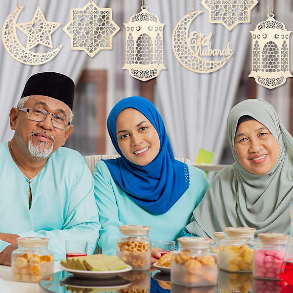 9 stk. Treanheng Ornament Ramadan Hul Dekorasjon Måne Stjerne Vindlys Form Anheng Ornament