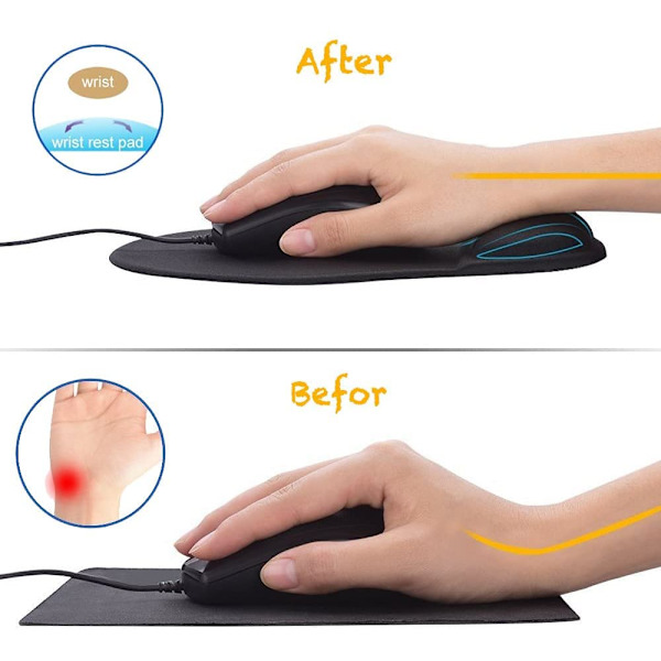 2-pack ergonomiska musmattor med bekvämt gelhandledsstöd, enkel skrivning smärtlindring hållbar och lätt att rengöra liten svart