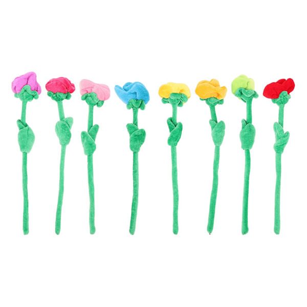 8Pcs Artificial Plush Rose Bendable Stem Rose Flower Rose Bouquet Toy Supple Plush Rose Decor