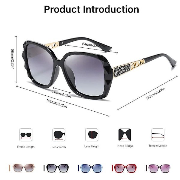 Oversized polariserede solbriller til kvinder Trendy Classic Ladies Solbriller Uv400 Protectionblack