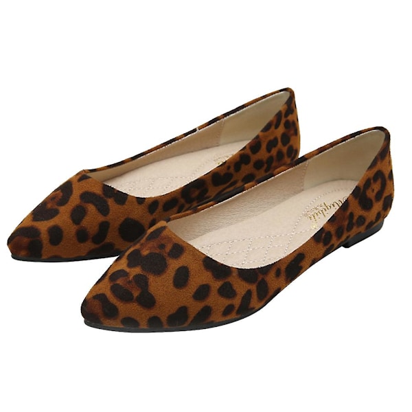 Mote Leopard Sko Flat-heeled Sko Spisse Sko Fritid for Kvinner Damer (Brun Leopard, Størrelse 43)