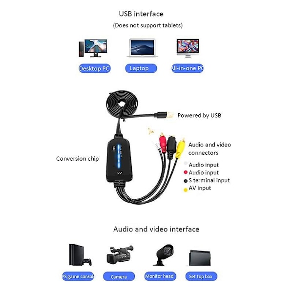 Usb 2.0 videoopptakskort Enkeltkanals USB-opptakskort Av-opptaksenhet Drivfri digital kon