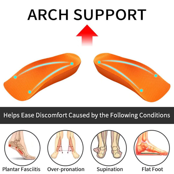 Unisex Hælheis Innleggssåler, Memory Foam, Passer Til De Fleste Sko, Gir Buehvelvstøtte Og Reduserer Tretthet  Orange
