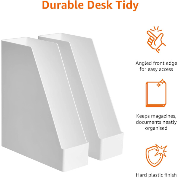 Rektangulær Plastik Organizer - Magasinholder, Hvid, 2-pak