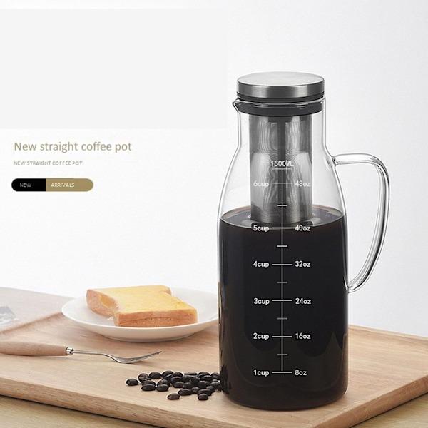 Koldbrygningskaffemaskine, kold thekande med låg og skala, brug filterkaffekande, 51oz/1,5l