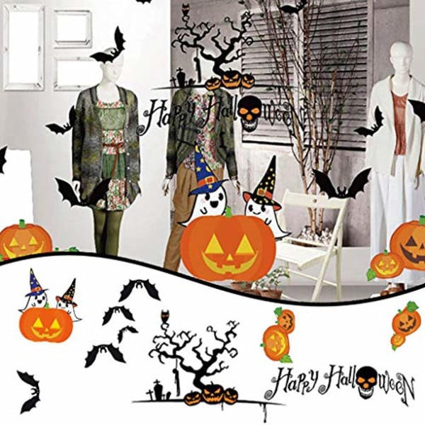 2 sett Halloween veggdekorasjoner, vindusdekorasjoner, gulv- og takdekorasjoner, klistremerker, Halloween-festpynt, hjem, stue, soverom