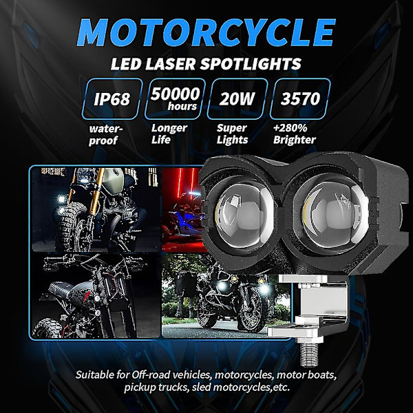 Motorsykkel hjelpe lys er egnet for terreng motorsykkel, og 4x4 tåkelys er egnet for firehjulstrekk, Atv, Suv, Utv, Ute, Jeep