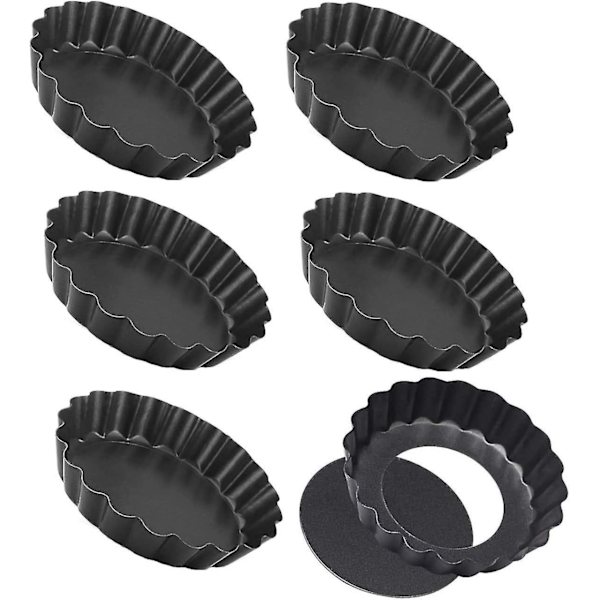 Tærteforme Tærteforme Aftagelig Bund Quicheforme Non-stick Runde Kulstofstål Tærteforme(6stk, Sort)