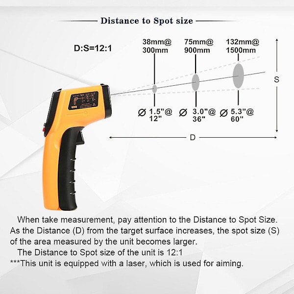 Infraröd termometer, beröringsfri digital lasertemperaturpistol -58f till 716f (-50c till 380c) med LCD-display