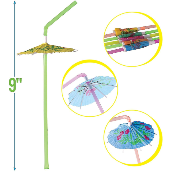 100 stk. paraply-drikkesugerør, bøjelige med parasol til festdrikkedekoration