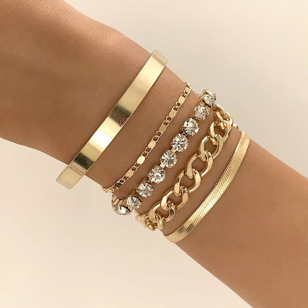 Lagdelt guldarmbåndssæt til kvinder Trendy Stacking Cuban Link Bangles Justerbare Zirconia Tennis Chain Armbånd Smykkegave